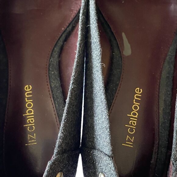 Liz Claiborne Wm’s Sz 6.5 Yolanda Gray Square Toe Felt Kitten Heel Pumps Shoes - Picture 6 of 6